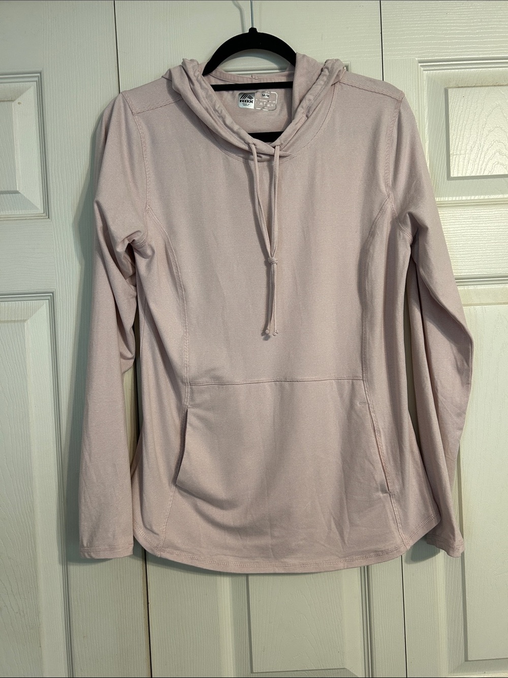 RBX Pale Pink White Striped Hooded Pullover Sweatshirt Lightweight Sun Shade Med